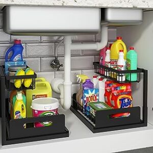 2-Pack Under Sink Organizer and Storage - Slide-Out Cabinet Shelves for Kitchen and Bathroom Cabinets